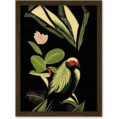 Artery8 - Tropical Plant Leaves Bird - Green Black - Framed Print - Wall Art Artery8 - Tropical Plant Leaves Bird - Green Black - Framed Print - Wall Art