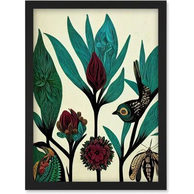 Artery8 - Abstract Folk Art Leaves Flowers Birds - A4 - Wall Art Artery8 - Abstract Folk Art Leaves Flowers Birds - A4 - Wall Art