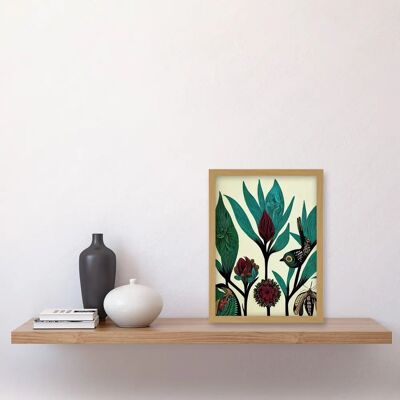 Artery8 - Abstract Folk Art - Green Burgundy - Framed wall art Artery8 - Abstract Folk Art - Green Burgundy - Framed wall art