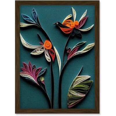 Artery8 - Modern Quilling Bird on Exotic Flowers - A4 - Framed - Art Print Artery8 - Modern Quilling Bird on Exotic Flowers - A4 - Framed - Art Print