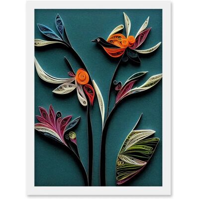 Artery8 - Bird on Exotic Flower - Blue - Wall Art Print Artery8 - Bird on Exotic Flower - Blue - Wall Art Print