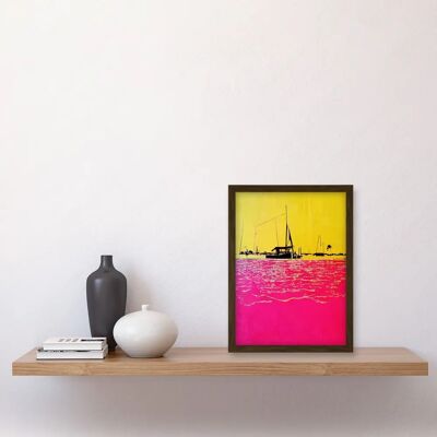 Artery8 - Modern Abstract Seaside Port Colour Blocking - Yellow & Pink - A4 - Framed - Wall Art Artery8 - Modern Abstract Seaside Port Colour Blocking - Yellow & Pink - A4 - Framed - Wall Art
