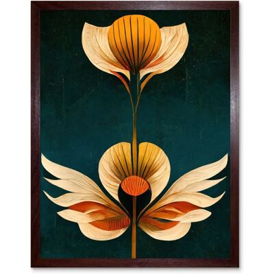 Artery8 - Art Deco Tulips - Orange Mustard - Brown Framed 12x16 - Art Print Artery8 - Art Deco Tulips - Orange Mustard - Brown Framed 12x16 - Art Print