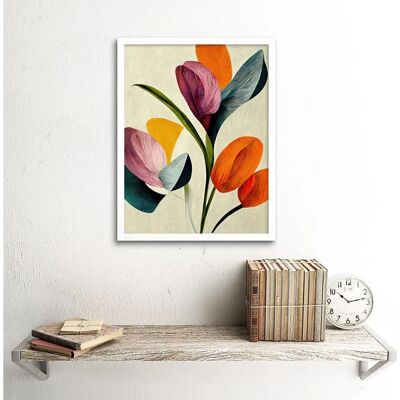 Artery8 - Spring Flowers Floral Bouquet Bold Abstract Boho Coral Mustard - Framed - 12x16 inch - White - Art Print Artery8 - Spring Flowers Floral Bouquet Bold Abstract Boho Coral Mustard - Framed - 12x16 inch - White - Art Print