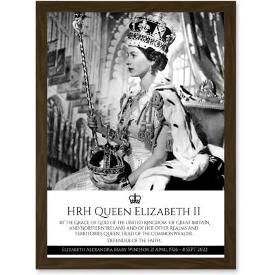 Artery8 - HRH Queen Elizabeth II Coronation Portrait Commemorative Artwork - A4 - Brown Frame - Framed Artery8 - HRH Queen Elizabeth II Coronation Portrait Commemorative Artwork - A4 - Brown Frame - Framed