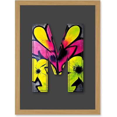 Artery8 - Letter M - Neon Yellow Flower - Framed Wall Art Artery8 - Letter M - Neon Yellow Flower - Framed Wall Art