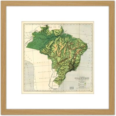 Artery8 - Map Wells 1886 Brazil - 8x8 in - Light Oak - Wall Art Artery8 - Map Wells 1886 Brazil - 8x8 in - Light Oak - Wall Art