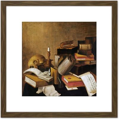 Artery8 - Vanitas Still Life With Books - Brown - 8x8 Inch - Wall Art Artery8 - Vanitas Still Life With Books - Brown - 8x8 Inch - Wall Art