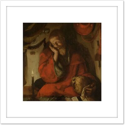 Artery8 - Van Leyden Saint Jerome Candlelight 8x8 - White - Framed - Wall Art Artery8 - Van Leyden Saint Jerome Candlelight 8x8 - White - Framed - Wall Art