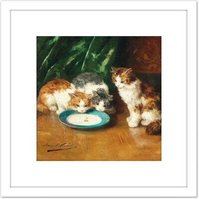 Artery8 - Brunel-neuville Whats That Then Cats Painting 8x8 Inch - White Mount - Framed Wall Art Artery8 - Brunel-neuville Whats That Then Cats Painting 8x8 Inch - White Mount - Framed Wall Art