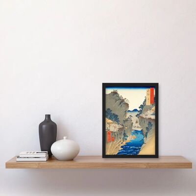 Artery8 - Basket Ferry Hida Province Utagawa Hiroshige - A4 - Framed - Black - Wall Art Print Artery8 - Basket Ferry Hida Province Utagawa Hiroshige - A4 - Framed - Black - Wall Art Print
