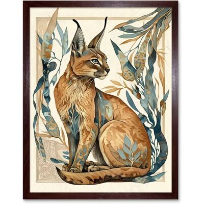 Artery8 - Caracal Cat - Teal Plants - Art Print Artery8 - Caracal Cat - Teal Plants - Art Print