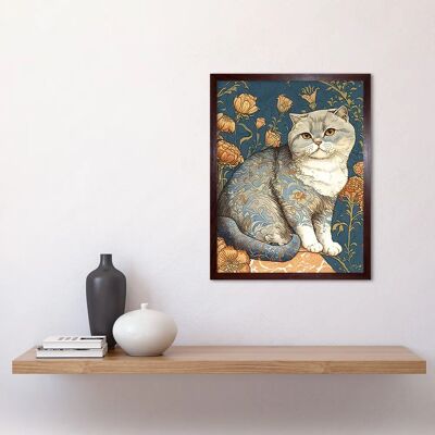Artery8 - Cute Cat Floral Pattern - 12x16 - Art Print Artery8 - Cute Cat Floral Pattern - 12x16 - Art Print