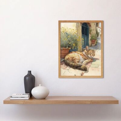 Artery8 - Cat Sunbathing - Watercolour - 12x16 Art Print Artery8 - Cat Sunbathing - Watercolour - 12x16 Art Print