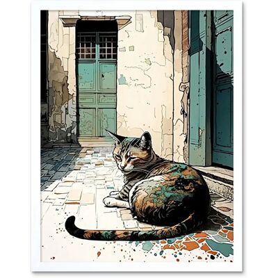 Artery8 - Street Cat Sunbathing on Cobblestone Street - Art Print Artery8 - Street Cat Sunbathing on Cobblestone Street - Art Print