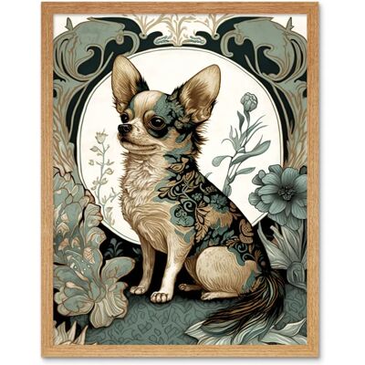 Artery8 Chihuahua Floral - 12x16 inch - Light Oak Frame - Art Print Artery8 Chihuahua Floral - 12x16 inch - Light Oak Frame - Art Print