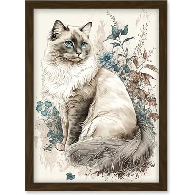 Artery8 - Blue Point Ragdoll Cat Flowers - A4 - Framed - Wall Art Artery8 - Blue Point Ragdoll Cat Flowers - A4 - Framed - Wall Art