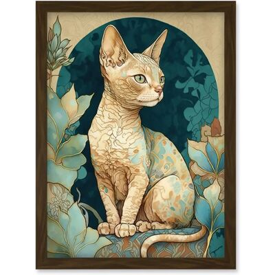 Artery8 - Devon Rex Cat Pattern - Brown - Framed Wall Art Artery8 - Devon Rex Cat Pattern - Brown - Framed Wall Art