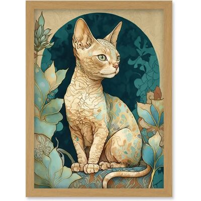 Artery8 Devon Rex Cat Pattern - Art Nouveau - A4 - Framed Wall Art Print Artery8 Devon Rex Cat Pattern - Art Nouveau - A4 - Framed Wall Art Print