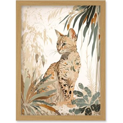 Artery8 - Savannah Cat Colourful Fur Pattern - A4 - Light Oak - One Size Unisex - Wall Art Print Artery8 - Savannah Cat Colourful Fur Pattern - A4 - Light Oak - One Size Unisex - Wall Art Print