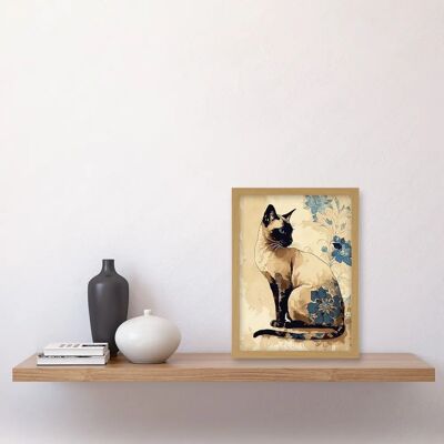 Artery8 - Siamese Cat Blue Flowers - A4 - Wall Art Print Artery8 - Siamese Cat Blue Flowers - A4 - Wall Art Print