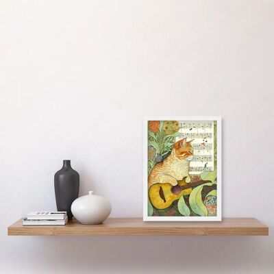 Artery8 - Orange Tubby Cat with Guitar - Floral - Wall Art Artery8 - Orange Tubby Cat with Guitar - Floral - Wall Art