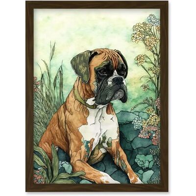 Artery8 - Boxer Dog in Flower Field - Wall Art Print Artery8 - Boxer Dog in Flower Field - Wall Art Print