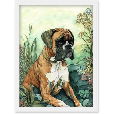 Artery8 - Boxer Dog in Flower Field - A4 - Wall Art Print Artery8 - Boxer Dog in Flower Field - A4 - Wall Art Print
