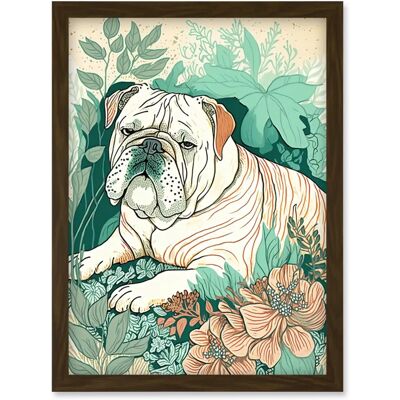 Artery8 - Bulldog in Flower Field - Pastel Linocut - Wall Art Artery8 - Bulldog in Flower Field - Pastel Linocut - Wall Art