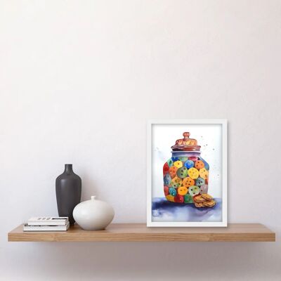 Artery8 Cookie Jar Folk Art Watercolour - A4 - Framed - White - Art Print Artery8 Cookie Jar Folk Art Watercolour - A4 - Framed - White - Art Print