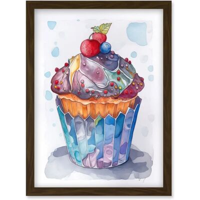 Artery8 - Cupcake Icing With Fruit Folk Art Watercolour Painting Artery8 - Cupcake Icing With Fruit Folk Art Watercolour Painting