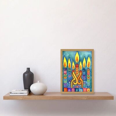 Artery8 - Menorah Watercolour - Light oak - A4 - Wall art print Artery8 - Menorah Watercolour - Light oak - A4 - Wall art print