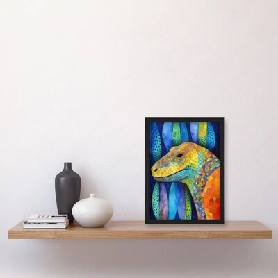 Artery8 - Komodo Dragon - Vibrant Folk Art - Framed - A4 Artery8 - Komodo Dragon - Vibrant Folk Art - Framed - A4
