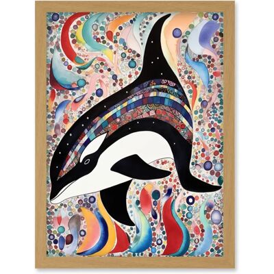 Artery8 Orca Whale A4 Light Oak Framed Wall Art Artery8 Orca Whale A4 Light Oak Framed Wall Art