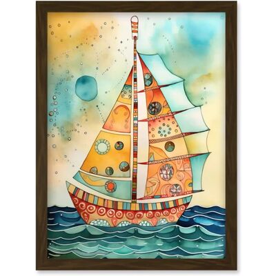 Artery8 Sailboat - Framed - A4 - Folk Art - Art print Artery8 Sailboat - Framed - A4 - Folk Art - Art print