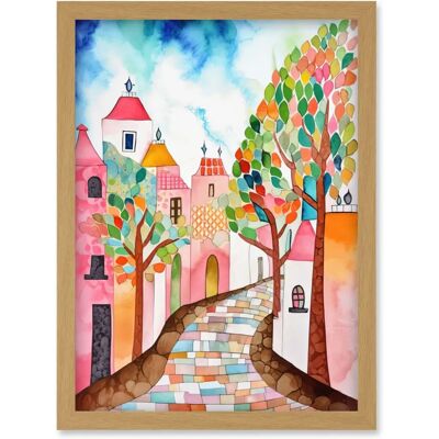Artery8 - Cobblestone Street In Spring - Framed Wall Art Artery8 - Cobblestone Street In Spring - Framed Wall Art