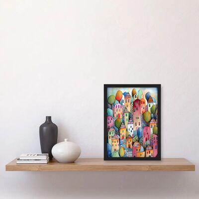 Artery8 - Village On The Hill Cobble Streets - A4 - Framed - Wall Art Print Artery8 - Village On The Hill Cobble Streets - A4 - Framed - Wall Art Print