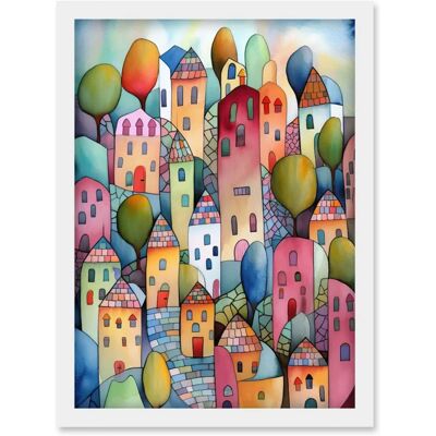 Artery8 - Village On The Hill - - Framed Wall Art Artery8 - Village On The Hill - - Framed Wall Art