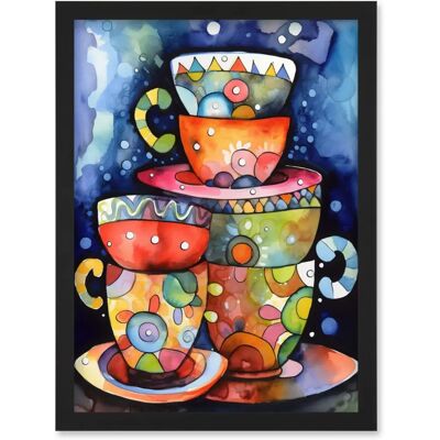 Artery8 - Kitchen Folk Art Mugs - Framed - Wall Art Artery8 - Kitchen Folk Art Mugs - Framed - Wall Art