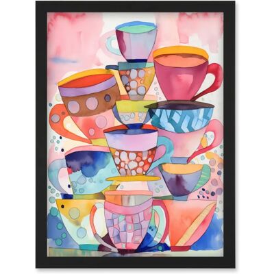 Artery8 - Abstract Kitchen Cups - Black - A4 - Framed Art Artery8 - Abstract Kitchen Cups - Black - A4 - Framed Art