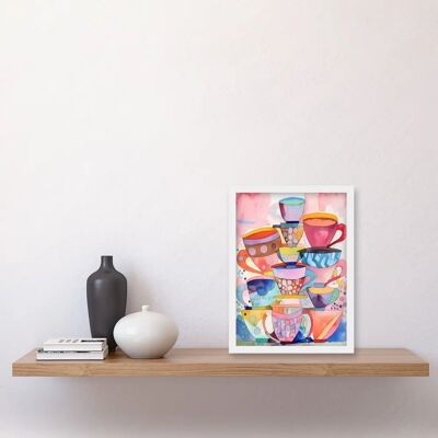 Artery8 - Abstract Kitchen Cups And Saucers - A4 - Framed Wall Art Artery8 - Abstract Kitchen Cups And Saucers - A4 - Framed Wall Art