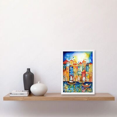 Artery8 Abstract Sailing Seafront - A4 - Framed - Wall Art Artery8 Abstract Sailing Seafront - A4 - Framed - Wall Art