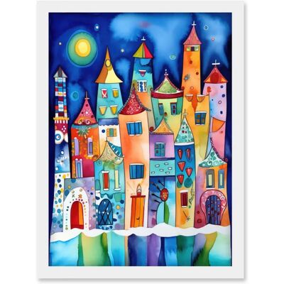 Artery8 - Midnight Abstract Town Folk Art - White Artery8 - Midnight Abstract Town Folk Art - White