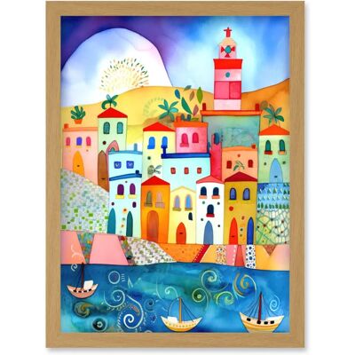 Artery8 - Tunisia Seaside Folk Art - Framed Wall Art Print Artery8 - Tunisia Seaside Folk Art - Framed Wall Art Print