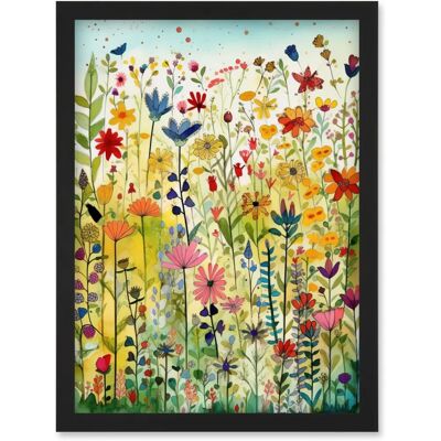 Artery8 - Wildflower Meadow - Black - A4 - Wall Art Print Artery8 - Wildflower Meadow - Black - A4 - Wall Art Print