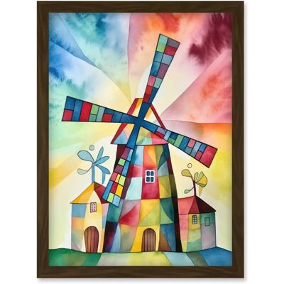 Artery8 - Windmill Folk Art - Brown - Framed Wall Art Artery8 - Windmill Folk Art - Brown - Framed Wall Art