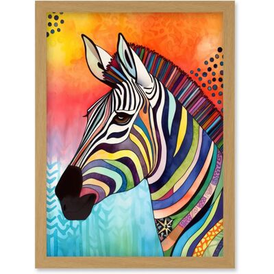 Artery8 - Zebra Folk Art - A4 - Light Oak - Framed Wall Art Artery8 - Zebra Folk Art - A4 - Light Oak - Framed Wall Art