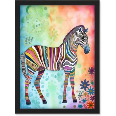 Artery8 - Rainbow Floral Zebra - Framed - A4 - Wall Art Artery8 - Rainbow Floral Zebra - Framed - A4 - Wall Art