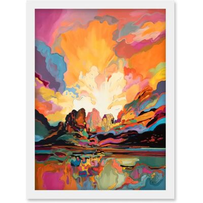 Artery8 - Atmospheric Sunset Lakescape - A4 - Framed - Wall Art Artery8 - Atmospheric Sunset Lakescape - A4 - Framed - Wall Art