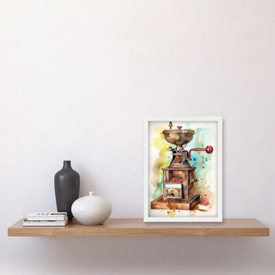 Artery8 Vintage Coffee Grinder - A4 - White - Framed Art Print Artery8 Vintage Coffee Grinder - A4 - White - Framed Art Print